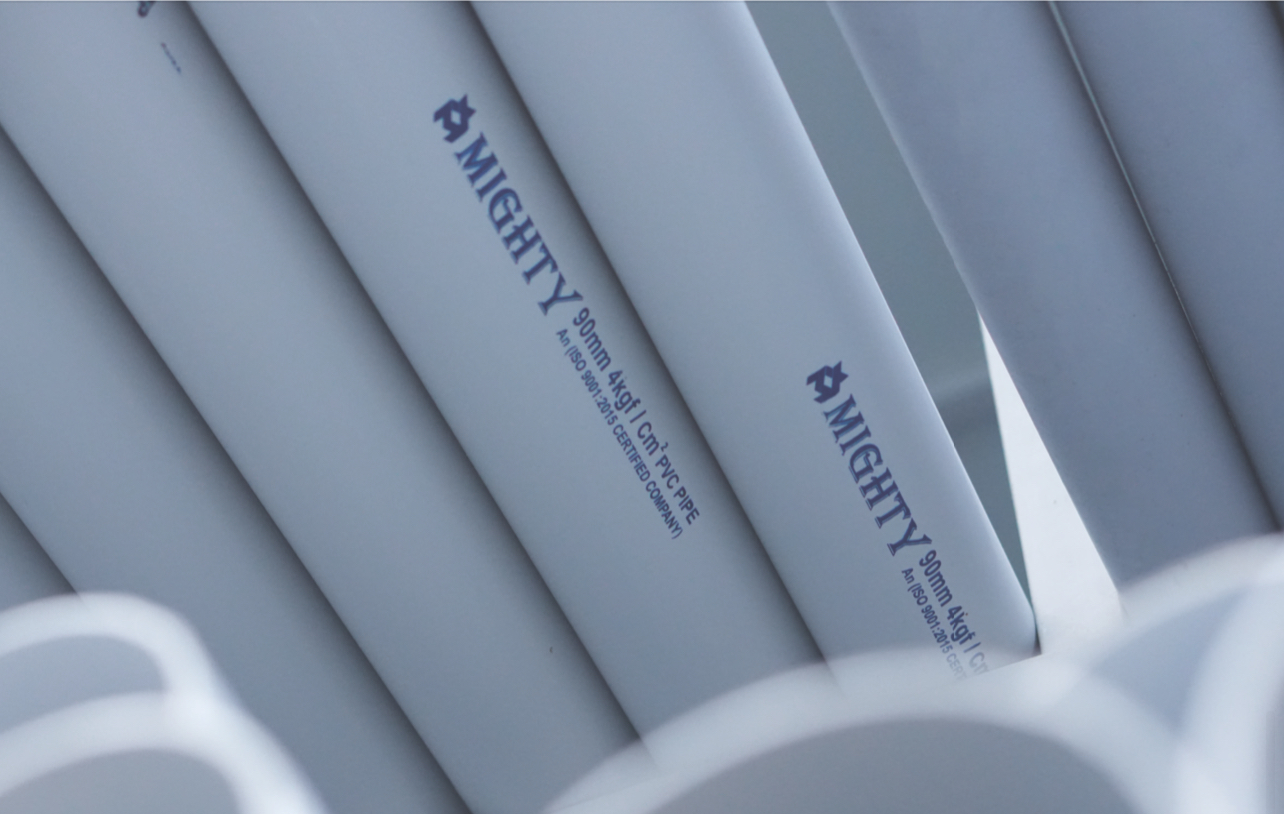 Bundles of MIGHTY PVC electrical conduit pipes